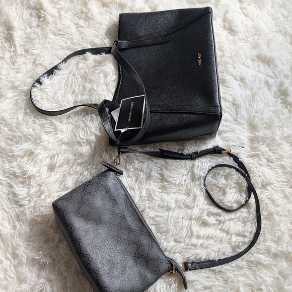 Set Nine West Jordi Trap Shoulder Tote Bag and Crossbody Black - Picture 8 of 11